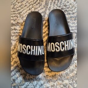 Moschino Black Slide Sandals